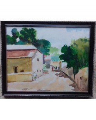 Beautiful  Village Water Color on Canvas